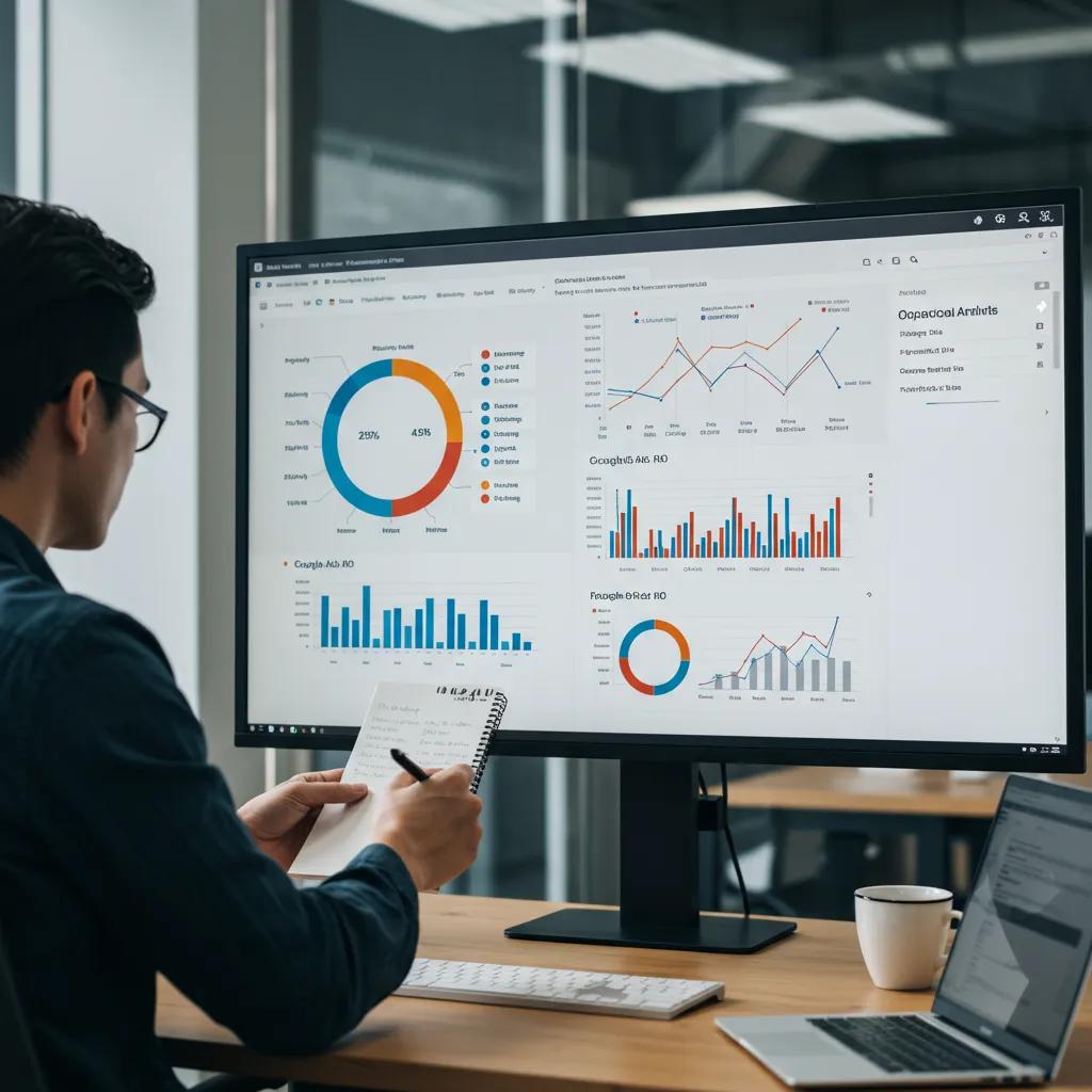 Financial analyst reviewing ROI metrics for Google Ads and SEO